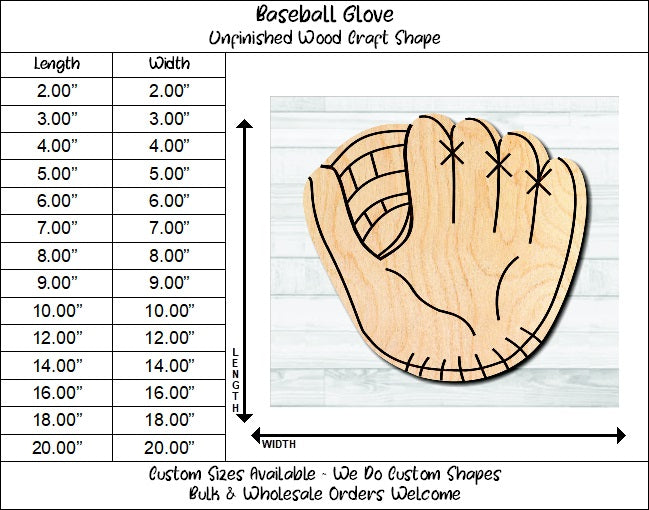 Baseball Mitt Glove Unfinished Wood Shape Blank Laser Engraved Cut Out Woodcraft Craft Supply