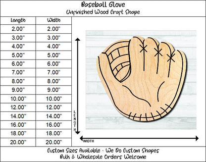 Baseball Mitt Glove Unfinished Wood Shape Blank Laser Engraved Cut Out Woodcraft Craft Supply