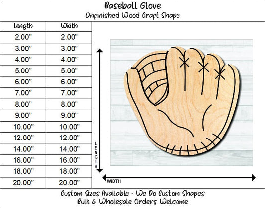 Baseball Mitt Glove Unfinished Wood Shape Blank Laser Engraved Cut Out Woodcraft Craft Supply