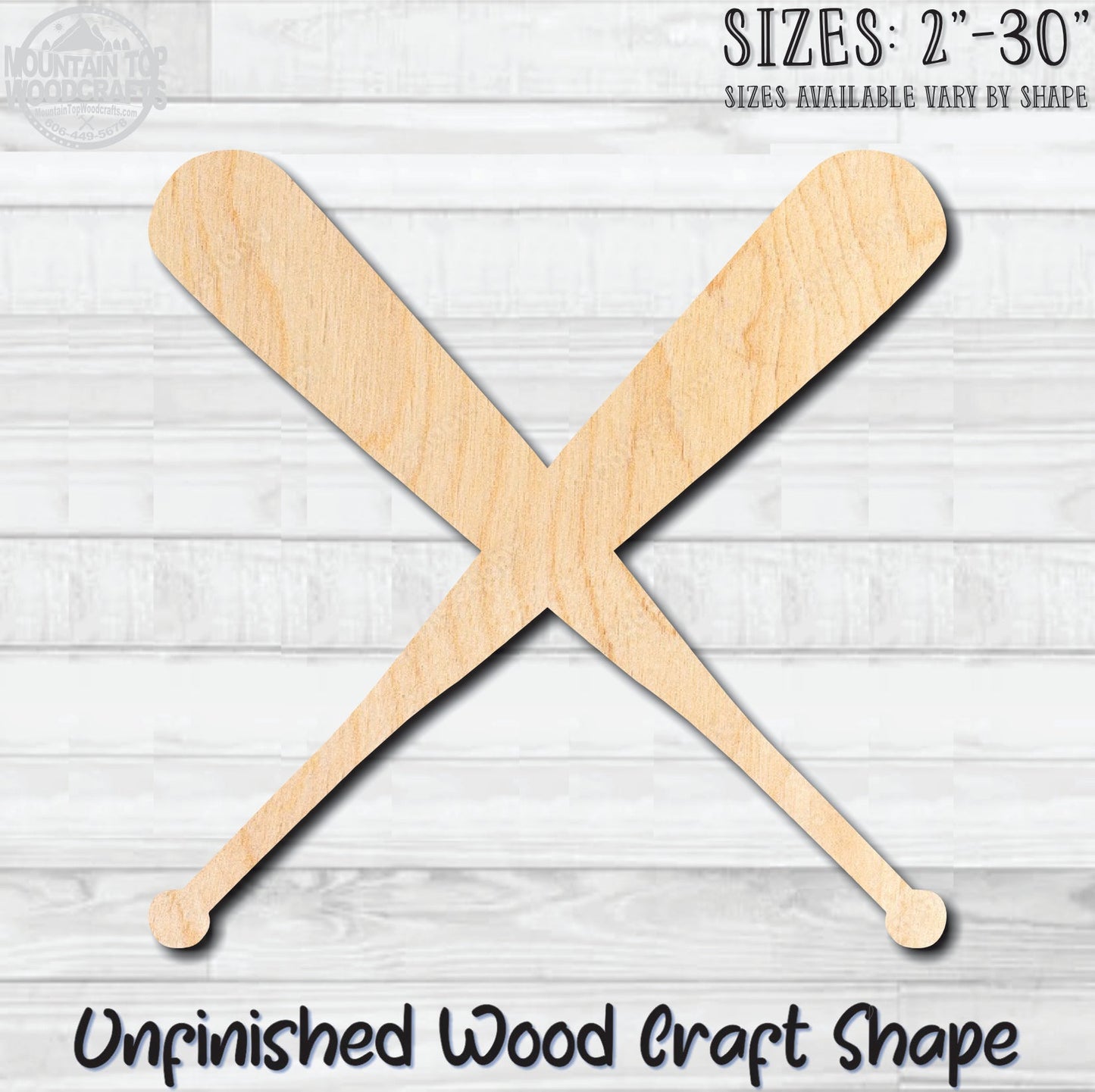 Crossed Baseball Bats Unfinished Wood Shape Blank Laser Engraved Cut Out Woodcraft Craft Supply