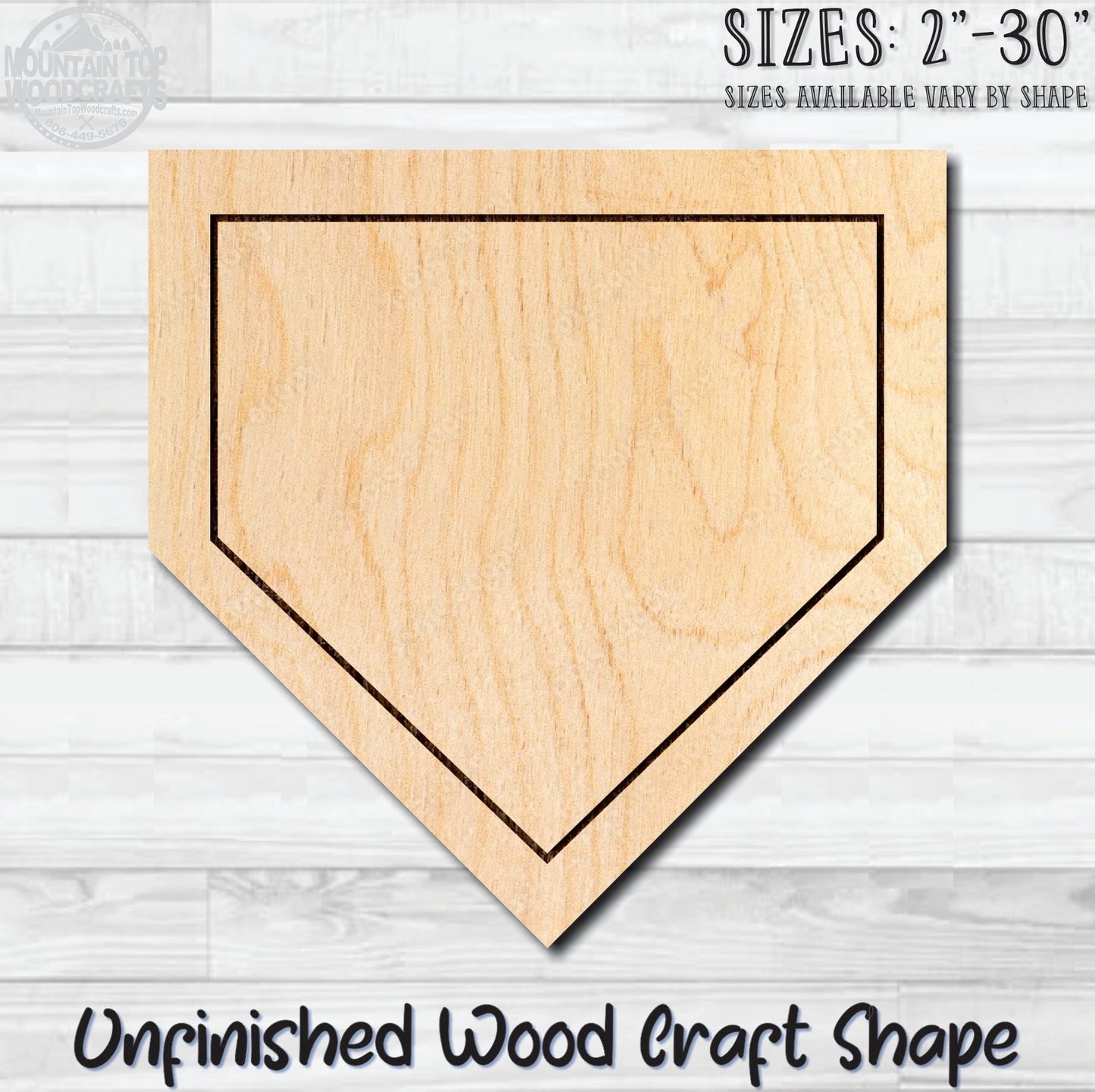 Baseball Home Plate Base Unfinished Wood Shape Blank Laser Engraved Cut Out Woodcraft Craft Supply