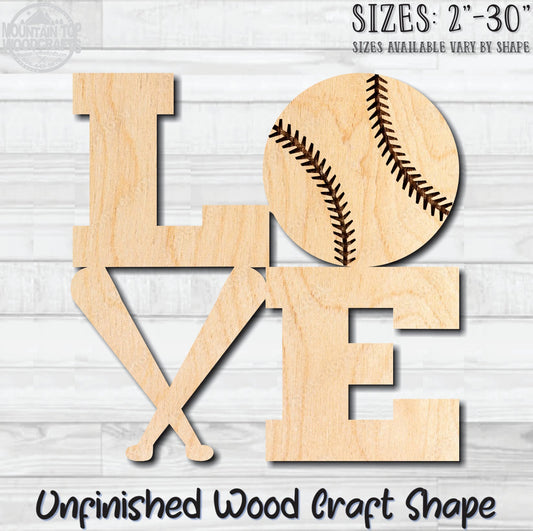 LOVE Baseball Wording Unfinished Wood Shape Blank Laser Engraved Cut Out Woodcraft Craft Supply