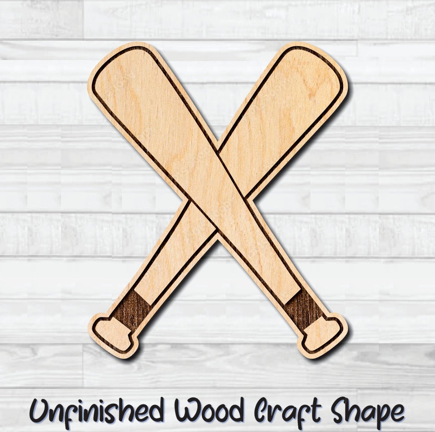Baseball Crossed Bats Unfinished Wood Shape Blank Laser Engraved Cut Out Woodcraft Craft Supply