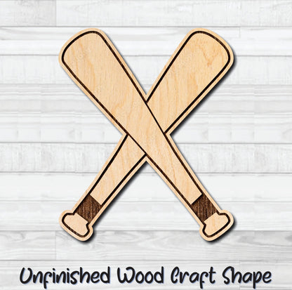 Baseball Crossed Bats Unfinished Wood Shape Blank Laser Engraved Cut Out Woodcraft Craft Supply