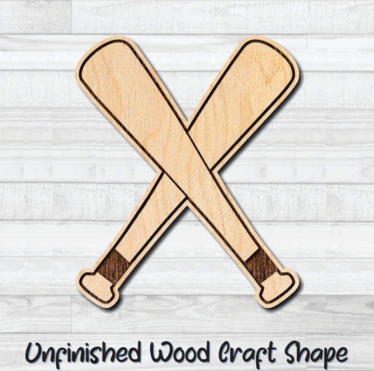 Baseball Crossed Bats Unfinished Wood Shape Blank Laser Engraved Cut Out Woodcraft Craft Supply