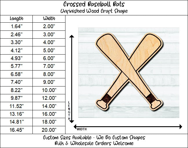 Baseball Crossed Bats Unfinished Wood Shape Blank Laser Engraved Cut Out Woodcraft Craft Supply