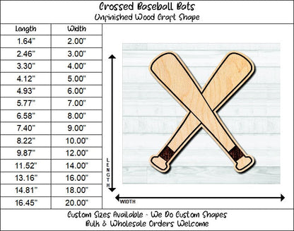 Baseball Crossed Bats Unfinished Wood Shape Blank Laser Engraved Cut Out Woodcraft Craft Supply
