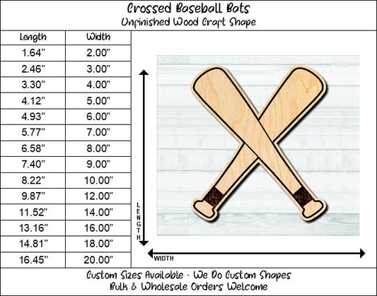 Baseball Crossed Bats Unfinished Wood Shape Blank Laser Engraved Cut Out Woodcraft Craft Supply