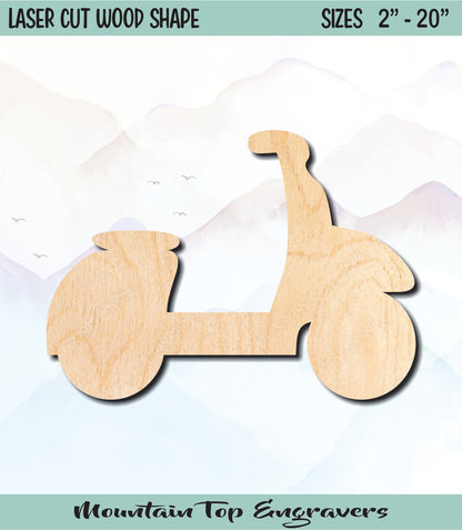 Scooter Moped Unfinished Wood Shape Blank Laser Engraved Cut Out Woodcraft Craft Supply