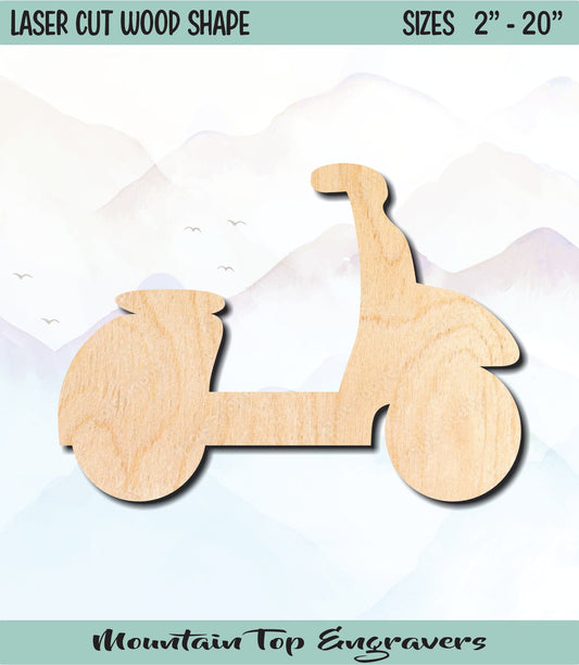 Scooter Moped Unfinished Wood Shape Blank Laser Engraved Cut Out Woodcraft Craft Supply
