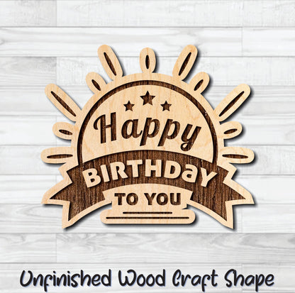 Happy Birthday To You Wording Banner Badge Unfinished Wood Shape Blank Laser Engraved Cut Out Woodcraft Craft Supply