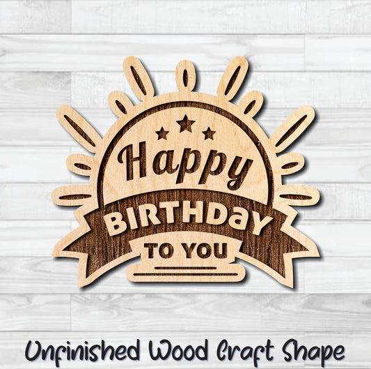 Happy Birthday To You Wording Banner Badge Unfinished Wood Shape Blank Laser Engraved Cut Out Woodcraft Craft Supply