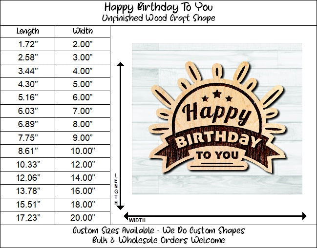 Happy Birthday To You Wording Banner Badge Unfinished Wood Shape Blank Laser Engraved Cut Out Woodcraft Craft Supply