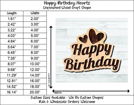Happy Birthday Heart Wording Badge Unfinished Wood Shape Blank Laser Engraved Cut Out Woodcraft Craft Supply