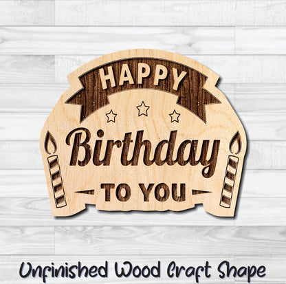 Happy Birthday To You Candles Wording Badge Unfinished Wood Shape Blank Laser Engraved Cut Out Woodcraft Craft Supply