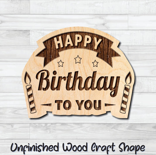 Happy Birthday To You Candles Wording Badge Unfinished Wood Shape Blank Laser Engraved Cut Out Woodcraft Craft Supply