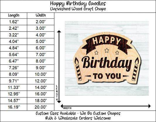 Happy Birthday To You Candles Wording Badge Unfinished Wood Shape Blank Laser Engraved Cut Out Woodcraft Craft Supply