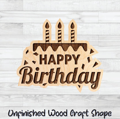 Happy Birthday Cake Candles Wording Badge Unfinished Wood Shape Blank Laser Engraved Cut Out Woodcraft Craft Supply