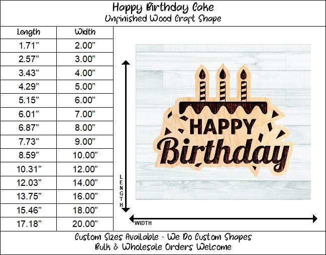 Happy Birthday Cake Candles Wording Badge Unfinished Wood Shape Blank Laser Engraved Cut Out Woodcraft Craft Supply