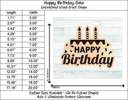 Happy Birthday Cake Candles Wording Badge Unfinished Wood Shape Blank Laser Engraved Cut Out Woodcraft Craft Supply