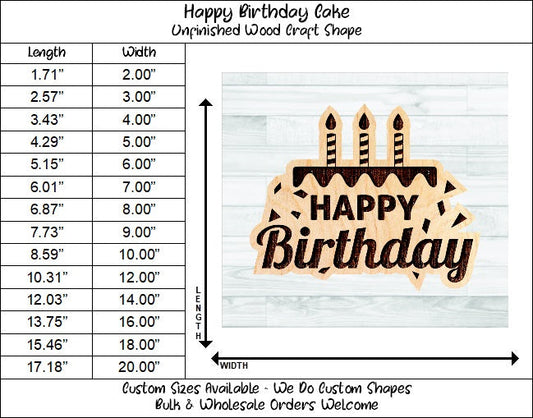Happy Birthday Cake Candles Wording Badge Unfinished Wood Shape Blank Laser Engraved Cut Out Woodcraft Craft Supply