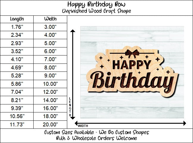 Happy Birthday Confetti Bow Wording Badge Unfinished Wood Shape Blank Laser Engraved Cut Out Woodcraft Craft Supply