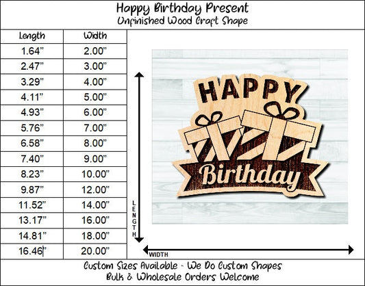 Happy Birthday Gifts Presents Wording Badge Unfinished Wood Shape Blank Laser Engraved Cut Out Woodcraft Craft Supply