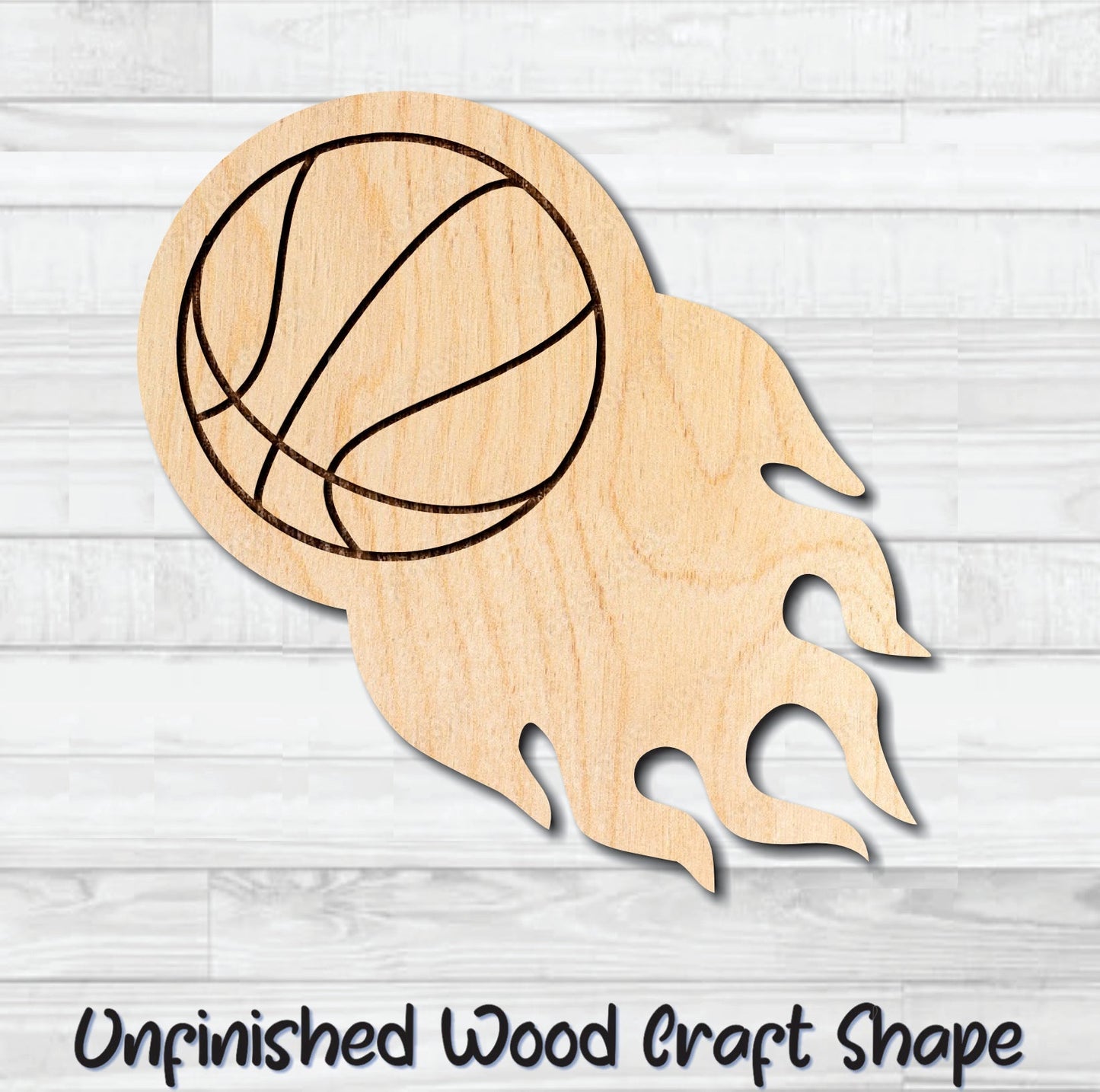 Flaming Basketball Unfinished Wood Shape Blank Laser Engraved Cut Out Woodcraft Craft Supply