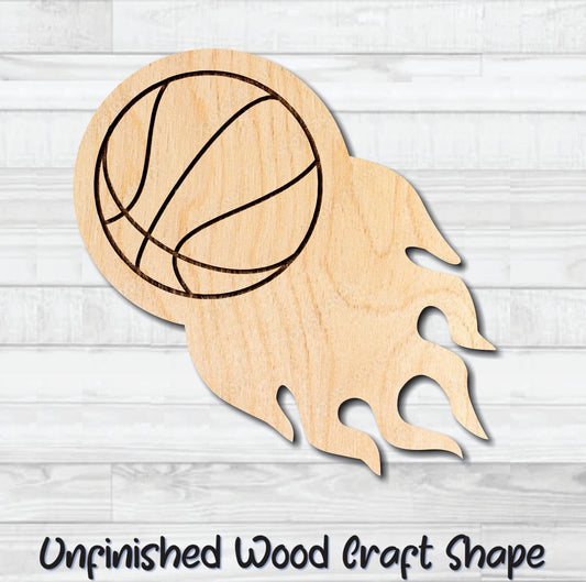Flaming Basketball Unfinished Wood Shape Blank Laser Engraved Cut Out Woodcraft Craft Supply