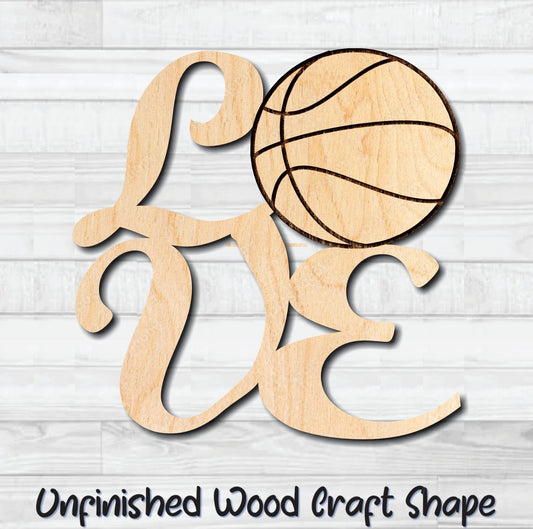 Basketball LOVE Wording Unfinished Wood Shape Blank Laser Engraved Cut Out Woodcraft Craft Supply