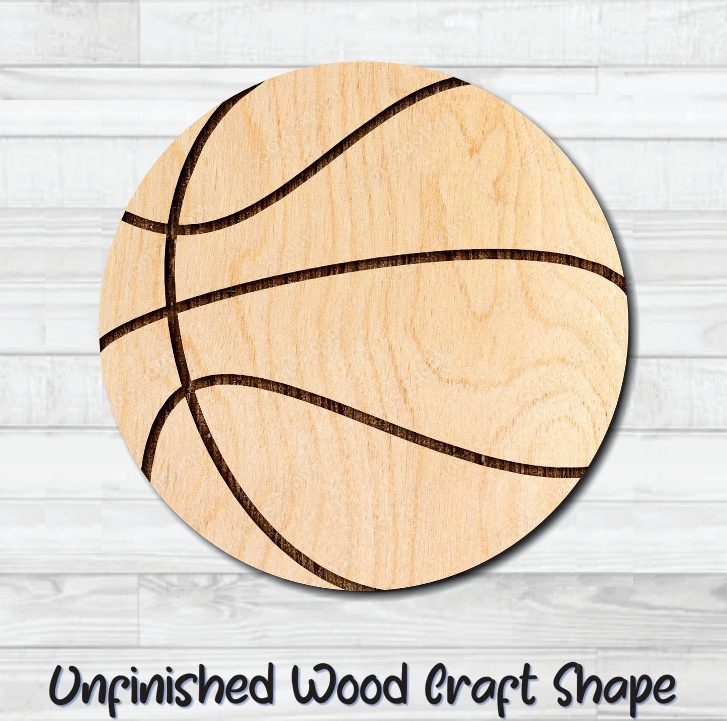 Basketball Unfinished Wood Shape Blank Laser Engraved Cut Out Woodcraft Craft Supply