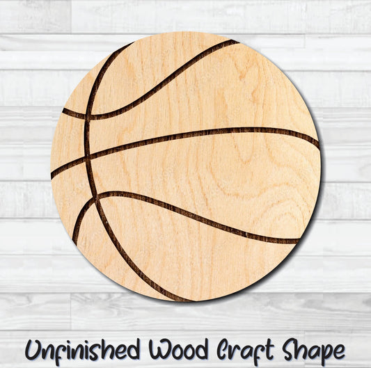 Basketball Unfinished Wood Shape Blank Laser Engraved Cut Out Woodcraft Craft Supply