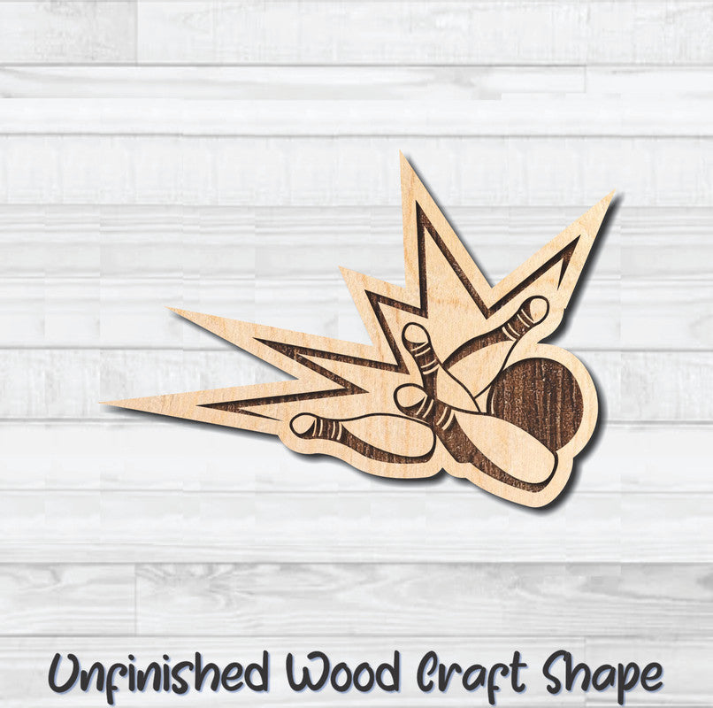 Strike Bowling Unfinished Wood Shape Blank Laser Engraved Cutout Woodcraft Craft Supply