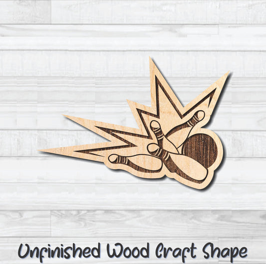 Strike Bowling Unfinished Wood Shape Blank Laser Engraved Cutout Woodcraft Craft Supply