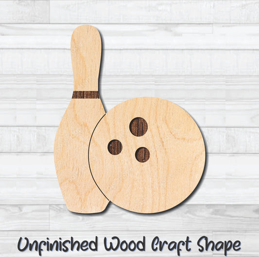 Bowling Pin & Ball Unfinished Wood Shape Blank Laser Engraved Cutout Woodcraft Craft Supply