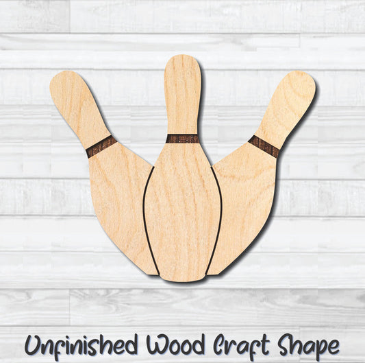 Bowling Pin Trio 1 Unfinished Wood Shape Blank Laser Engraved Cutout Woodcraft Craft Supply