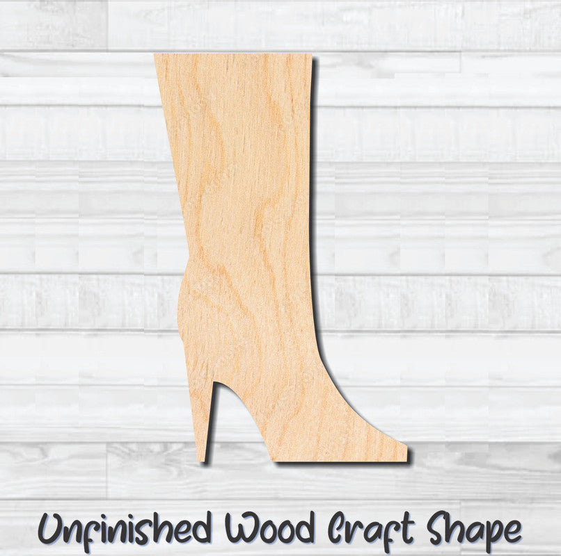 Stiletto Boot Shoes Unfinished Wood Shape Blank Laser Engraved Cutout Woodcraft Craft Supply