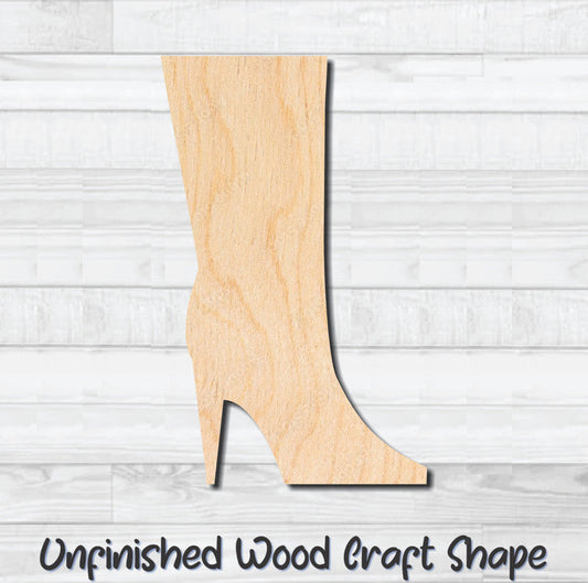 Stiletto Boot Shoes Unfinished Wood Shape Blank Laser Engraved Cutout Woodcraft Craft Supply