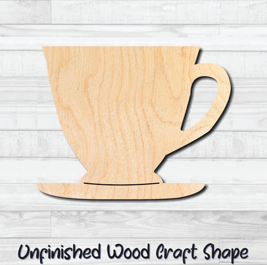 Coffee Tea Cup & Saucer 1 Unfinished Wood Shape Blank Laser Engraved Cut Out Woodcraft Craft Supply