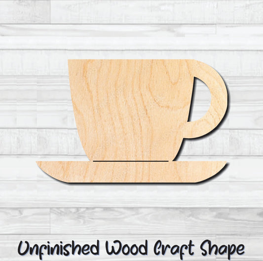 Coffee Tea Cup & Saucer 2 Unfinished Wood Shape Blank Laser Engraved Cut Out Woodcraft Craft Supply
