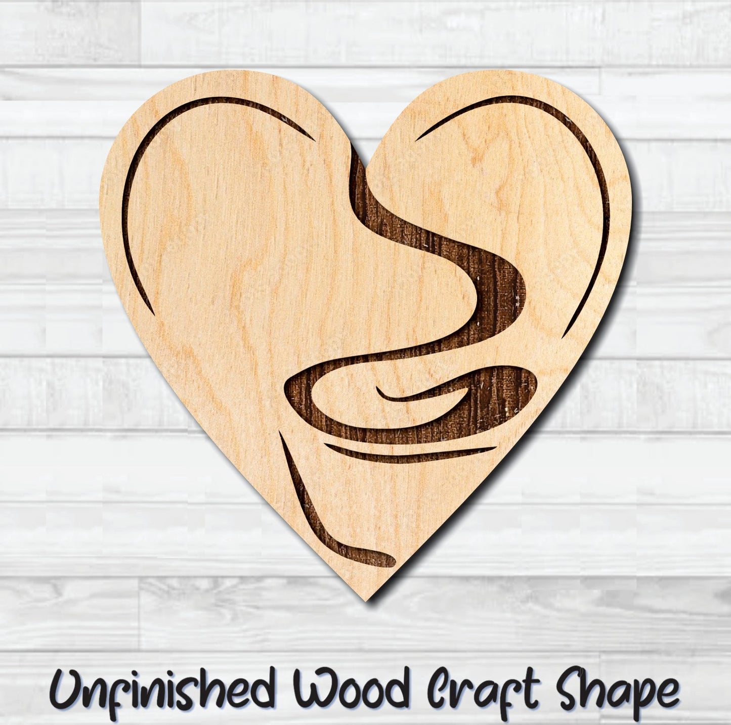 Coffee Tea Badge Heart 2 Unfinished Wood Shape Blank Laser Engraved Cut Out Woodcraft Craft Supply