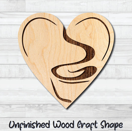 Coffee Tea Badge Heart 2 Unfinished Wood Shape Blank Laser Engraved Cut Out Woodcraft Craft Supply