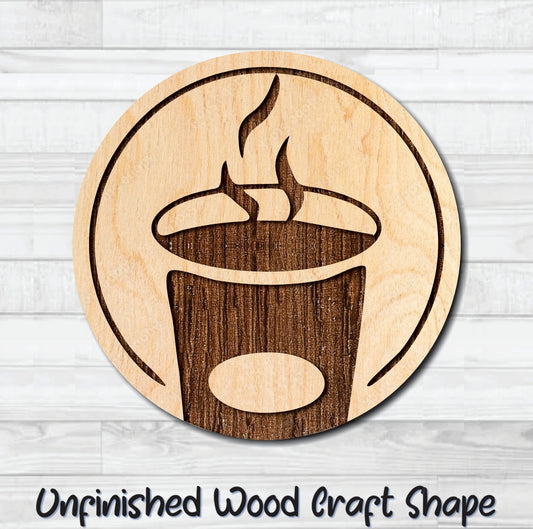 Coffee Tea Badge Round 1 Unfinished Wood Shape Blank Laser Engraved Cut Out Woodcraft Craft Supply