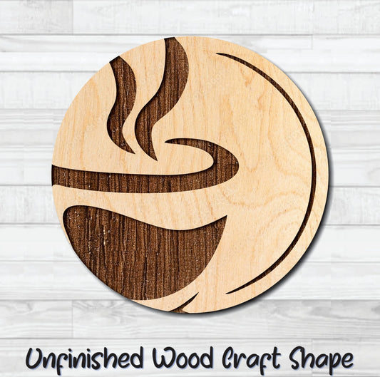 Coffee Tea Badge Round 3 Unfinished Wood Shape Blank Laser Engraved Cut Out Woodcraft Craft Supply