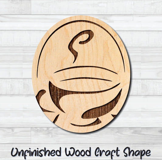 Coffee Tea Badge Oval Unfinished Wood Shape Blank Laser Engraved Cut Out Woodcraft Craft Supply