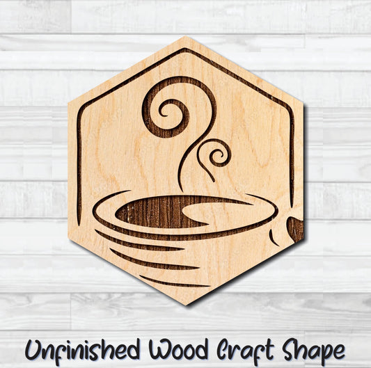 Coffee Tea Badge Hexagon 2 Unfinished Wood Shape Blank Laser Engraved Cut Out Woodcraft Craft Supply