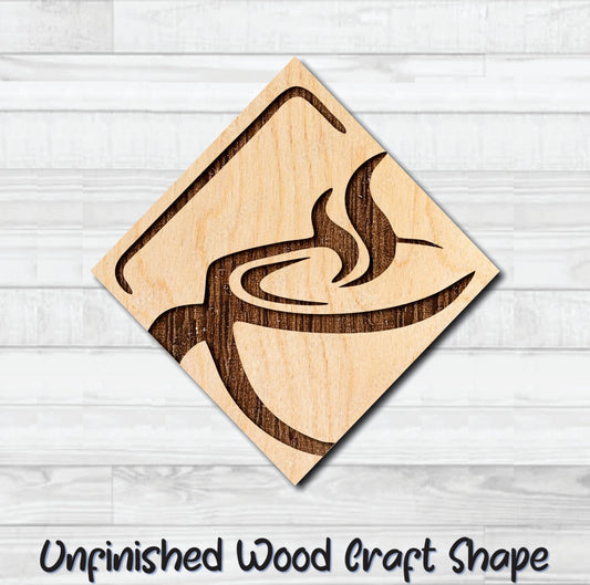 Coffee Tea Abstract Badge Diamond 2 Unfinished Wood Shape Blank Laser Engraved Cut Out Woodcraft Craft Supply