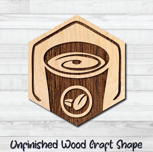 Coffee Tea Take Out Cup Badge Unfinished Wood Shape Blank Laser Engraved Cut Out Woodcraft Craft Supply