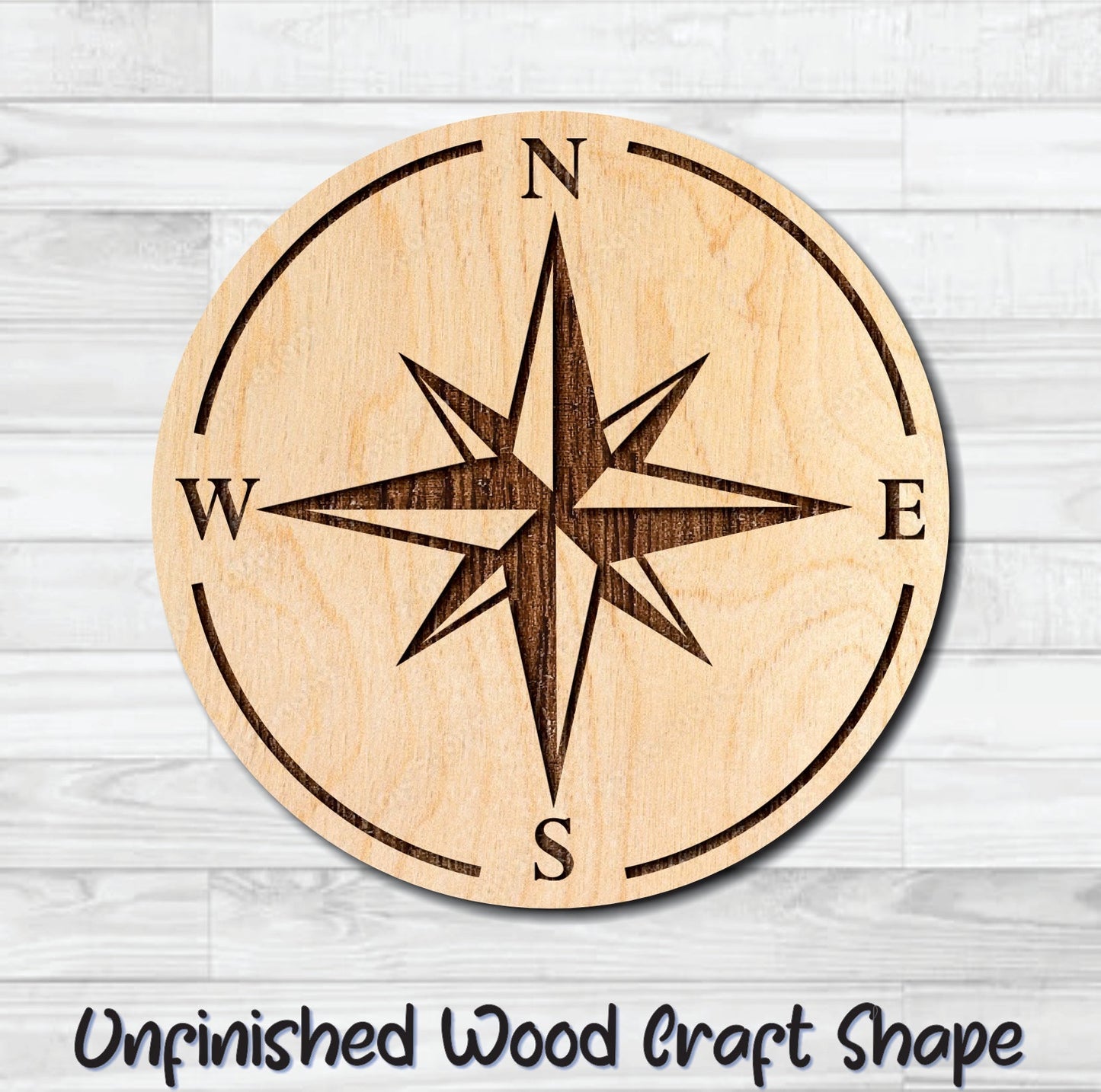 Compass Nautical 1 Unfinished Wood Shape Blank Laser Engraved Cut Out Woodcraft Craft Supply