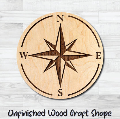 Compass Nautical 1 Unfinished Wood Shape Blank Laser Engraved Cut Out Woodcraft Craft Supply